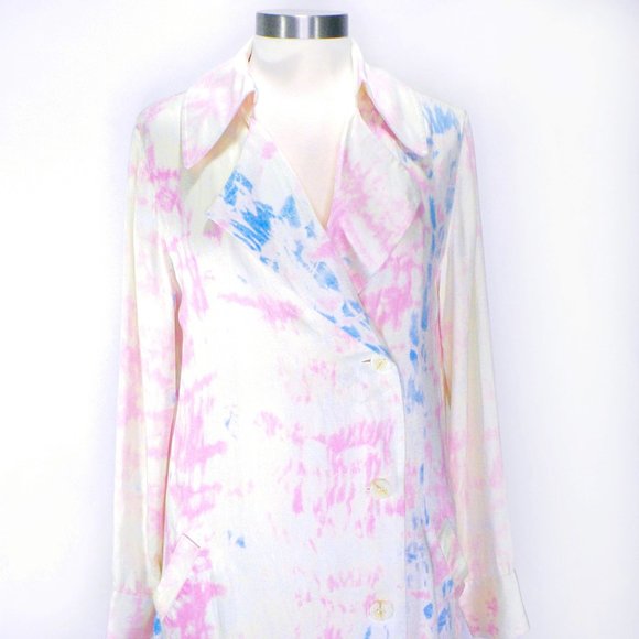SOMETHING NAVY Tie Die Satin Trench Coat NWOT - Picture 8 of 12